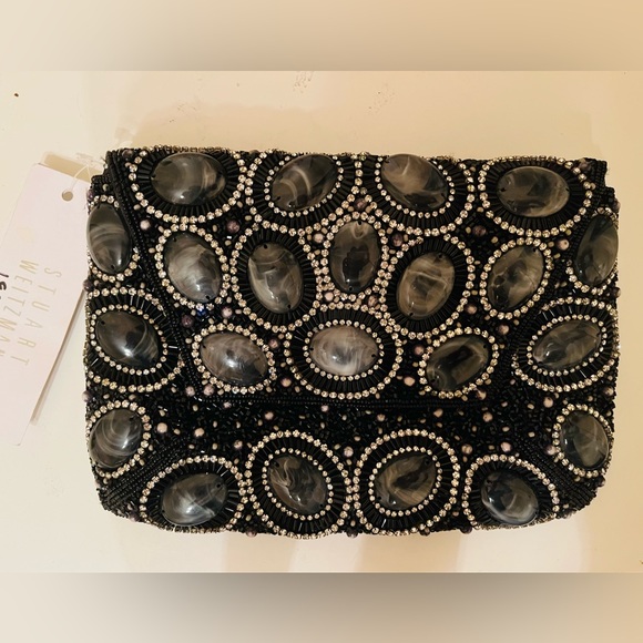 Stuart Weitzman Gemma Moonstone Crystal and Beaded Clutch Bag with Strap - Picture 2 of 8